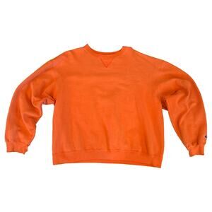 Champion Orange Crew-Neck Distressed/Vintage Sweatshirt